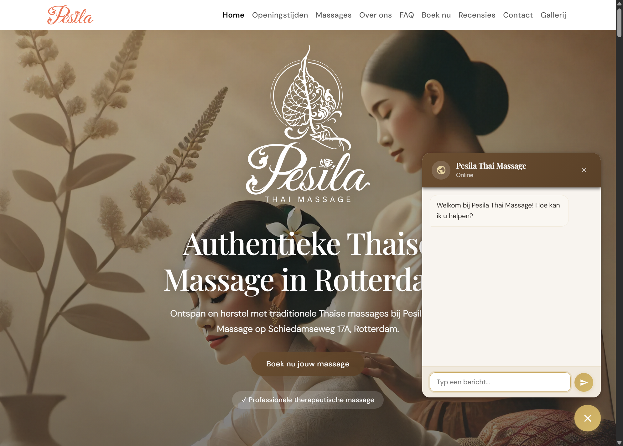 Pesila Thai Massage website with AI chatbot